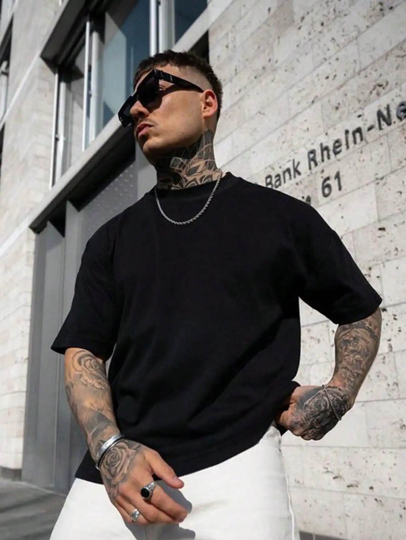 

Men's Solid Black Mock Neck T-Shirt, Casual Streetwear Style, Short Sleeve Comfort Fit