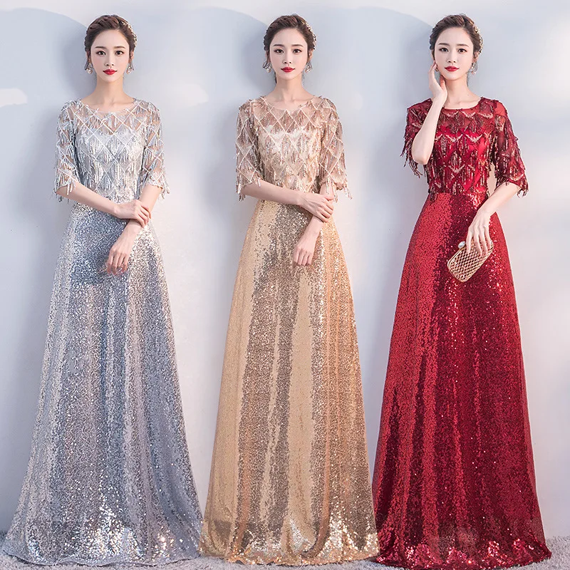 Host Evening Dress Simple and Long Adult Choir Performance Costume Female Wear Fall Women's Clothing