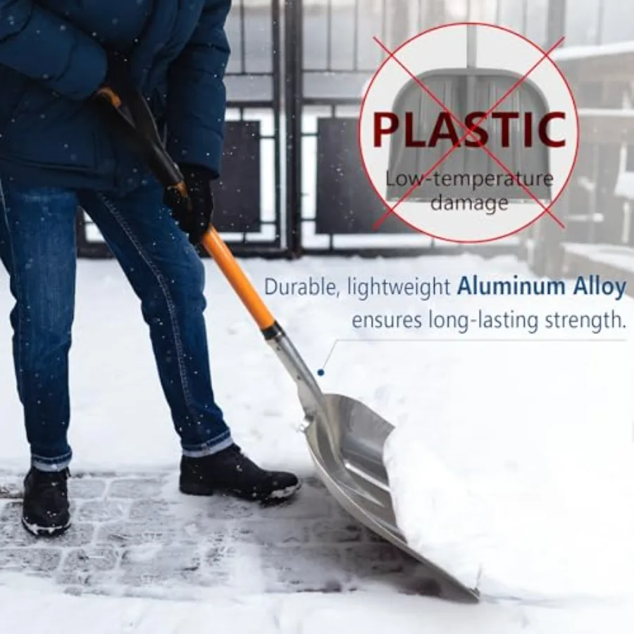 Aluminum Snow Shovel with D Handle Metal Snow Shovel for Driveway 45Inches 3.7 Pounds Transfer Shovel Shovel for Gardening, Ora