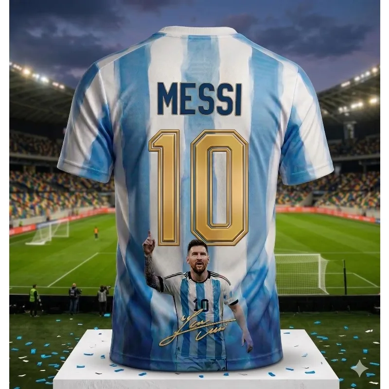 Summer Messi 10 Jersey, Y2K Stripe Gold Print, Family Matching Outfit for Sports, Street Fashion, Daily Casual & Outdoor Wear