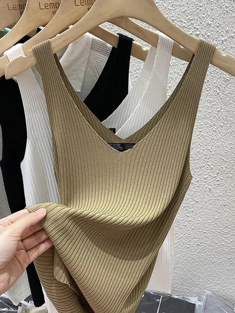 Zjaiss 2026 Summer Fashion Women Camisole Ice Silk Knit Tank Top Slim Fit Sleeveless Base Top Solid Color V-Neck Crop Top image 5