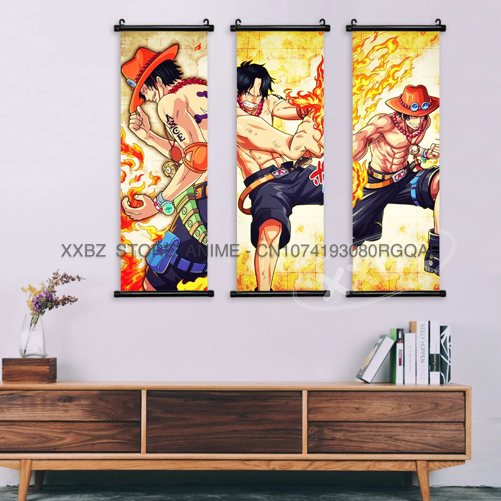 Cuadro de rollos de una pieza, decoración del hogar de Anime, arte de pared, Portgas·D·Ace, pintura colgante, cartel de lienzo de sangre cálida de