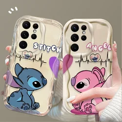 Disney Couple Angel Stitch Wave Case For Samsung Galaxy S24 Ultra S23 S22 Plus S21 S20 FE A25 A55 A35 A15 A05 A05S Soft Cover