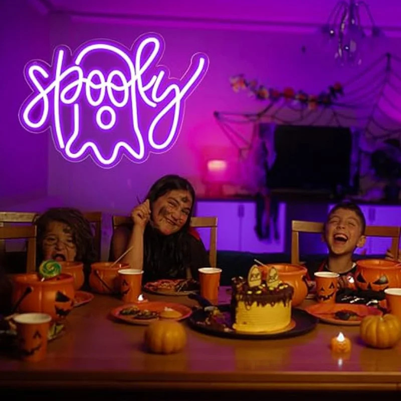 Halloween Ghost Neon Sign Purple Ghost Led Light Up Sign Wall Decor For Halloween Party Home Bar Man Cave Birthday