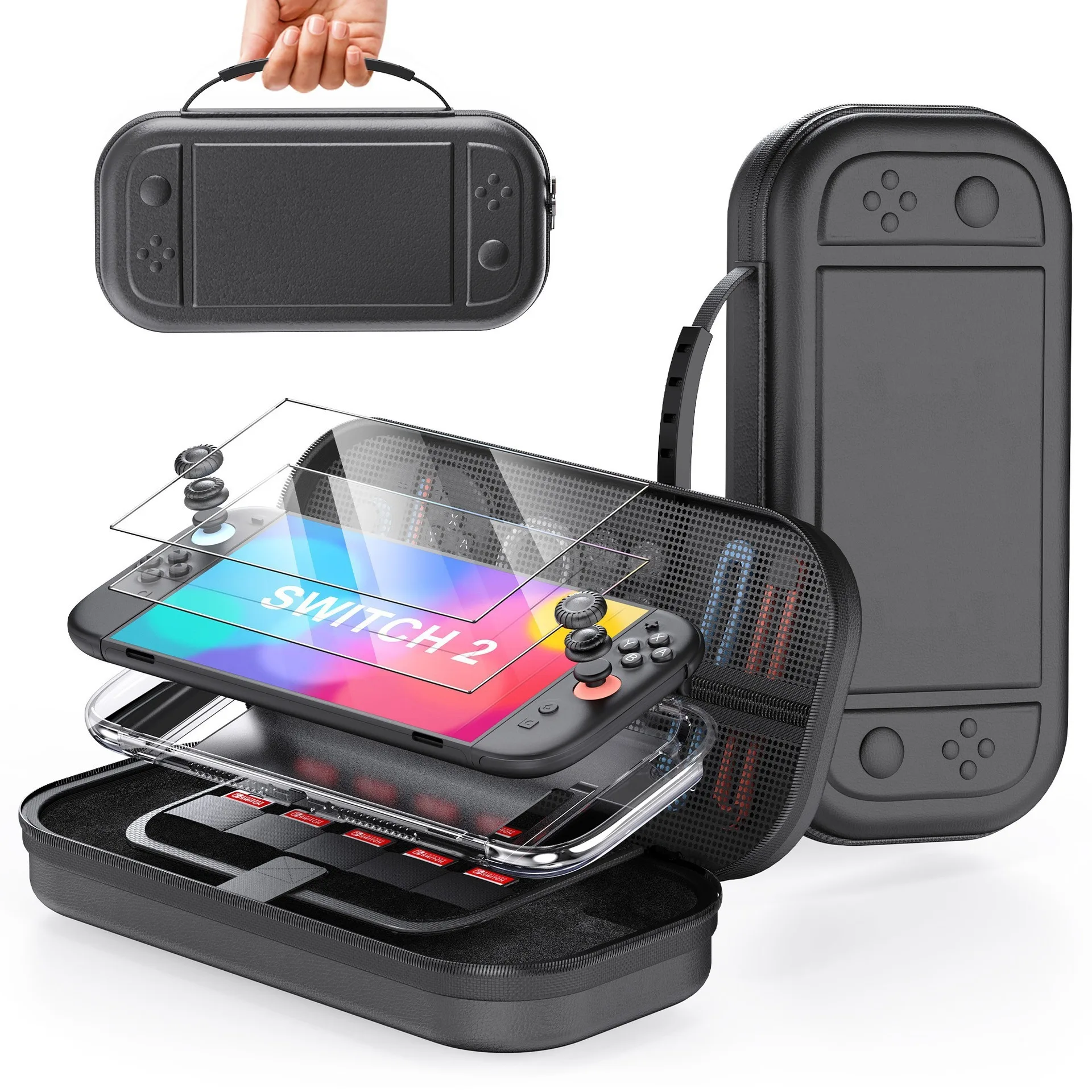 Accessories Bundle for Nintendo Switch 2, Portable Hard Carrying Case with Protective Skin , 2 Screen Protector, 4 Thumb Grips