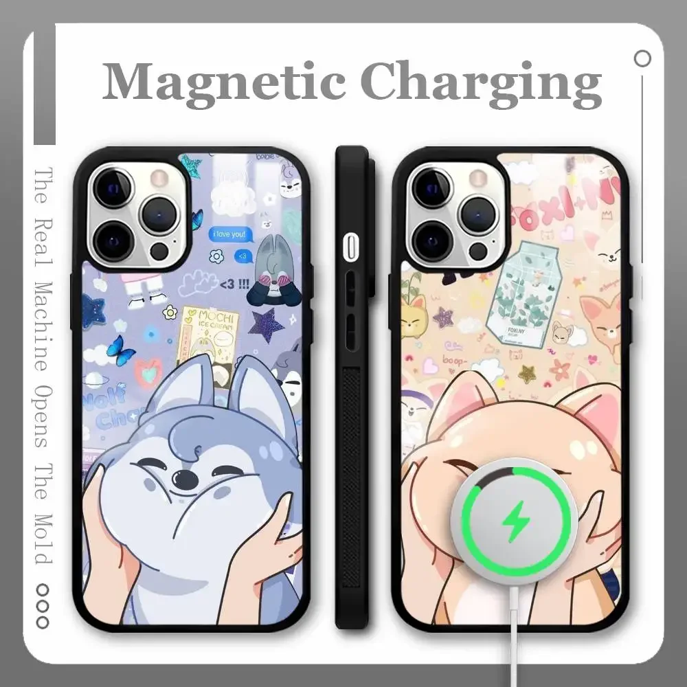 حافظة هاتف كارتونية لطيفة K_K-KidsS MagSafe مغناطيسية لهاتف آيفون 16 15 14 13 12 11 Pro Plus Max شاحن لاسلكي صغير Funda #4