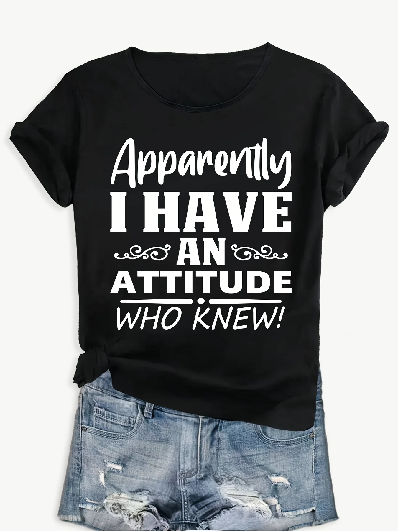 

Женская повседневная летняя футболка «Apparently An Attitude», удобная эстетичная одежда с короткими рукавами и круглым вырезом