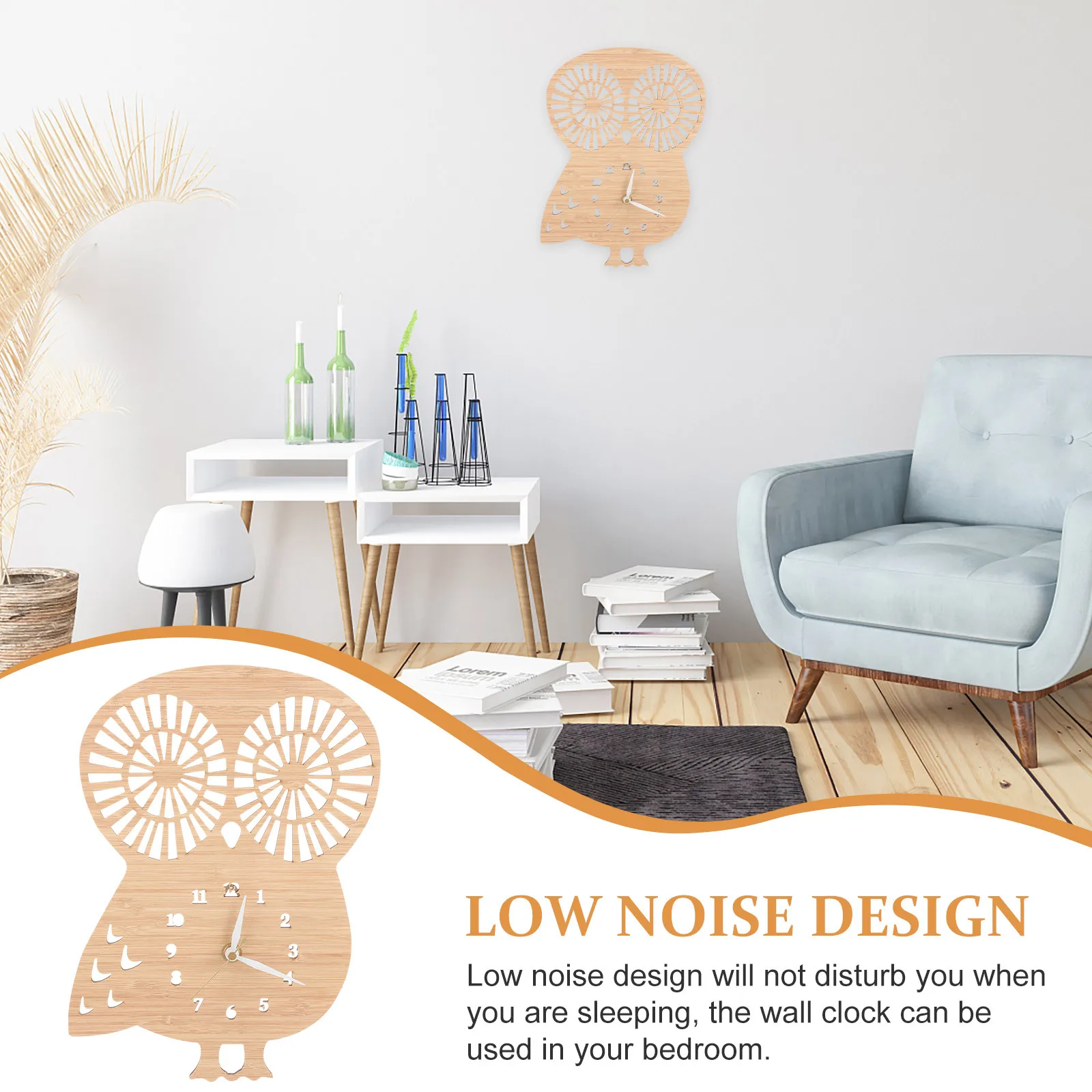 

Hanging Wall Clock Owl Shaped Bamboo Wood Silent Mute Clock for Bedroom Living Room Home Office Wall Decor Decoration