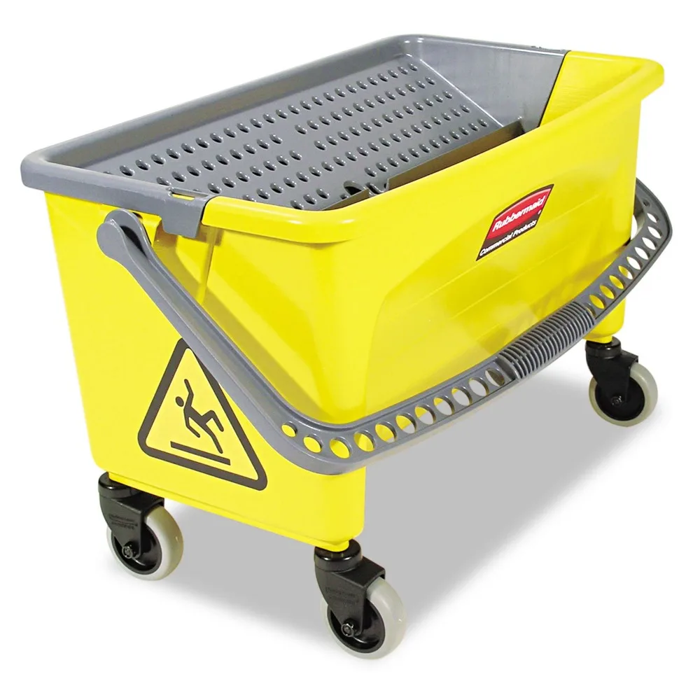 

Commercial Mop Bucket with Press Wring, Suitable for Microfiber Flat Mops, Wheeled for Easy Mobility, Yellow, 18