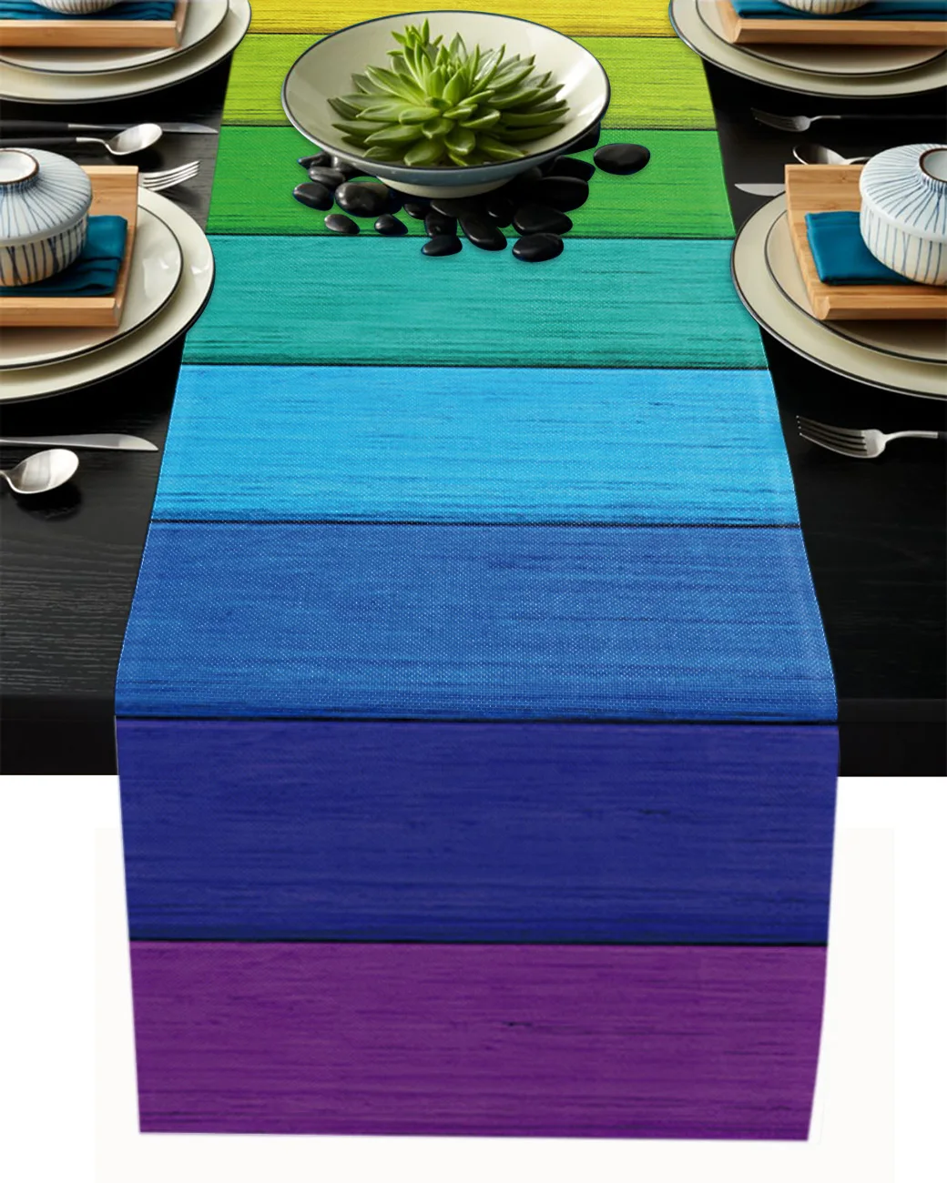 

Rainbow Vintage Wood Grain Linen Table Runners Kitchen Table Decoration Accessories Dining Table Runner Wedding Party Supplies