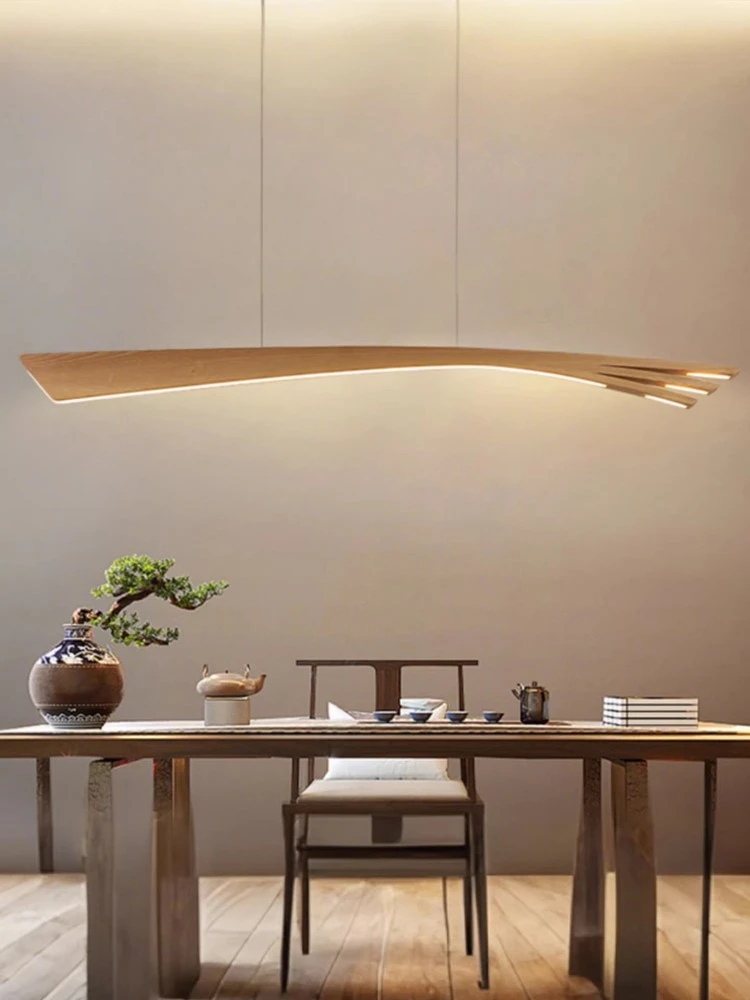 Nordic restaurant LED pendant light new minimalist walnut solid wood office bar counter tea room straight strip light