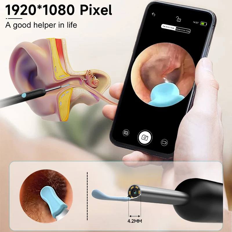 Ultra Thin 4.2mm Visual Wireless Ear Scope for IOS/Android Ear Picker 1080P Camera HD WiFi Otoscope for Ear Cleaning Skin Check