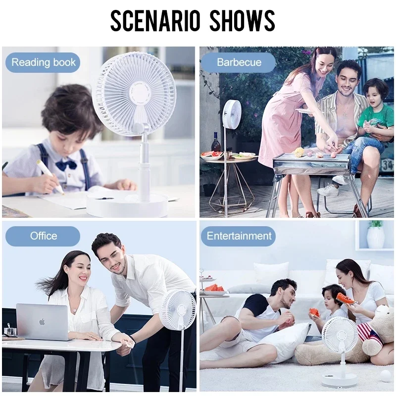 P10 Ventilador Portátil Dobrável com Controle Remoto, Refrigerador de Ar Silencioso, USB Recarregável, Sem Fio, De Assoalho, Portátil, Camping, 10800mAh
