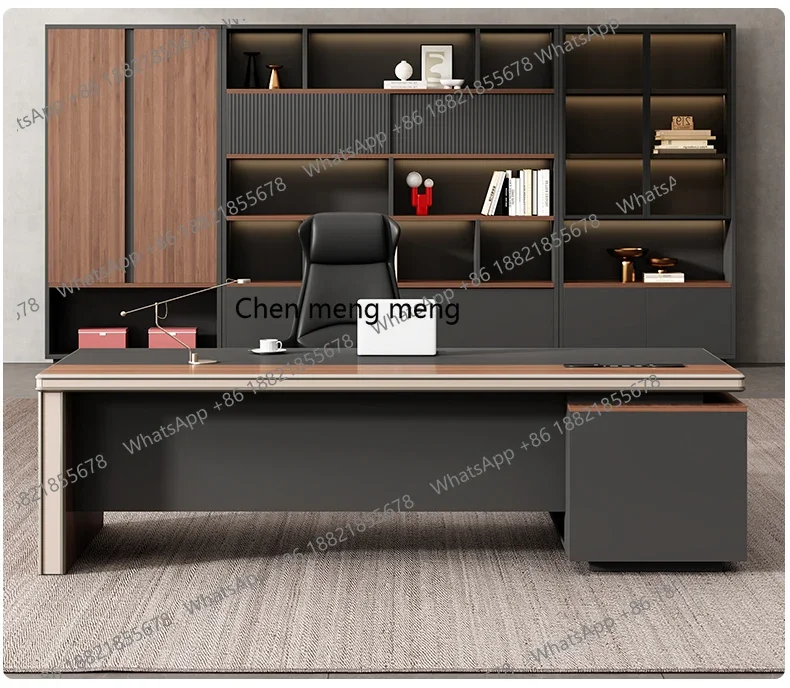 Top qualitty Light luxury boss table aluminum alloy hemming office table and chair combination office president table office fur