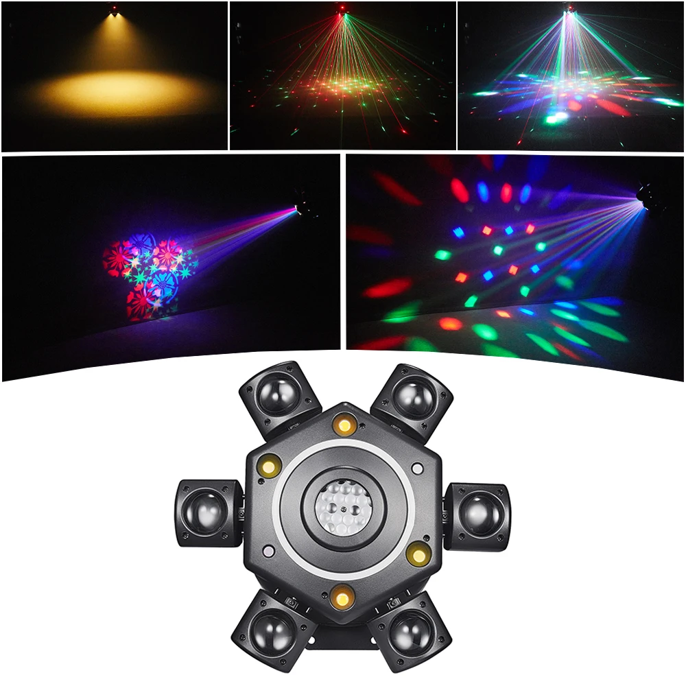 100w Disco Beam Pattern Party Light 6arm Rotating Stage Light Beam +Laser+ Strobe+ Led 4in1 Multi-function Moving Head Light