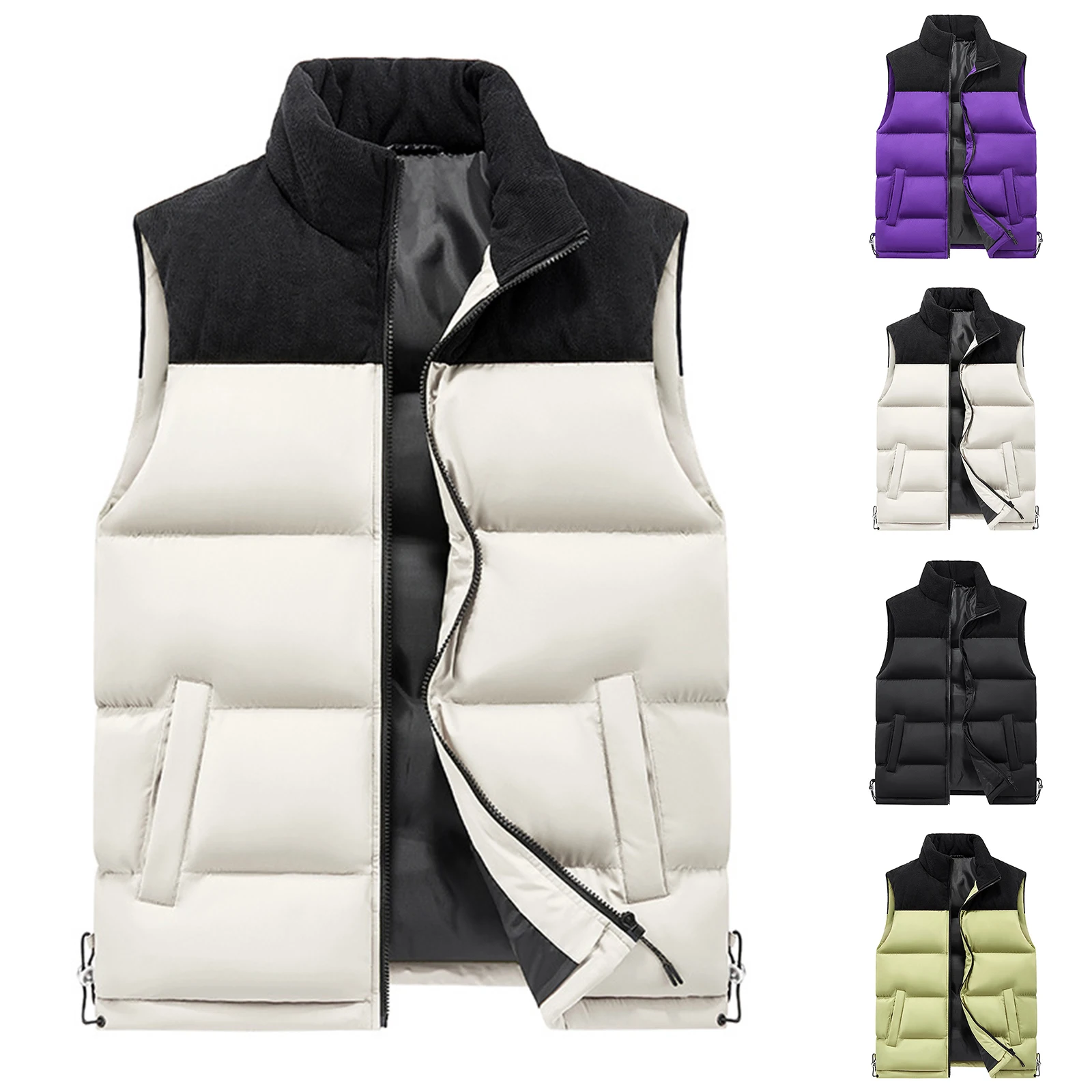 

Мужской повседневный жилет на молнии с воротником-стойкой без рукавов, уличный ветрозащитный повседневный теплый жилет, зимняя утолщенная мужская жилетка