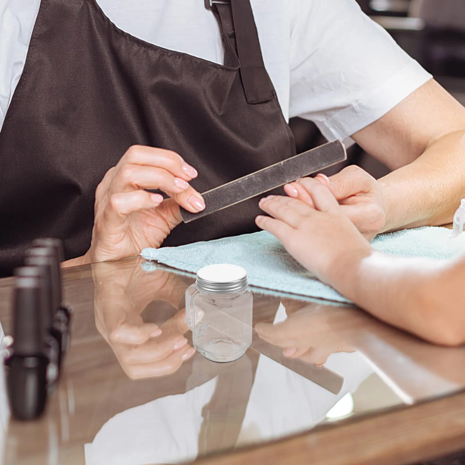 

Glass Nail Art Jar with Lid for Tool Disinfection Storage Cleaning Brushes Cuticle Clippers Grinding Heads Manicure Dappen Dish