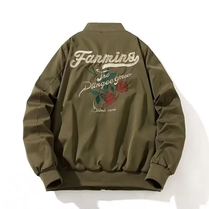 Autumn Fashion All-Matching Loose Letter Embroidery Baseball Stand-up Collar Jacket Men