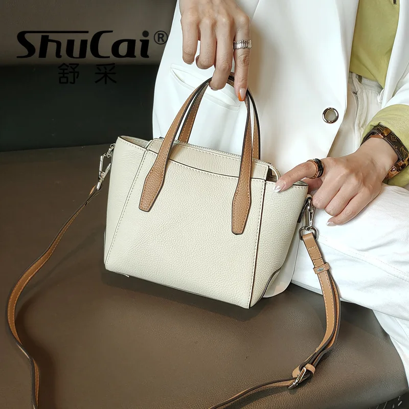 

New genuine leather tote bag hand-held one-shoulder messenger fashion casual leather women's bag high quality