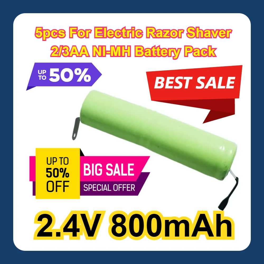

Ni Mh Cell 2.4V 800mAh 5pcs For Electric Razor Shaver 2/3AA NI-MH Battery Pack