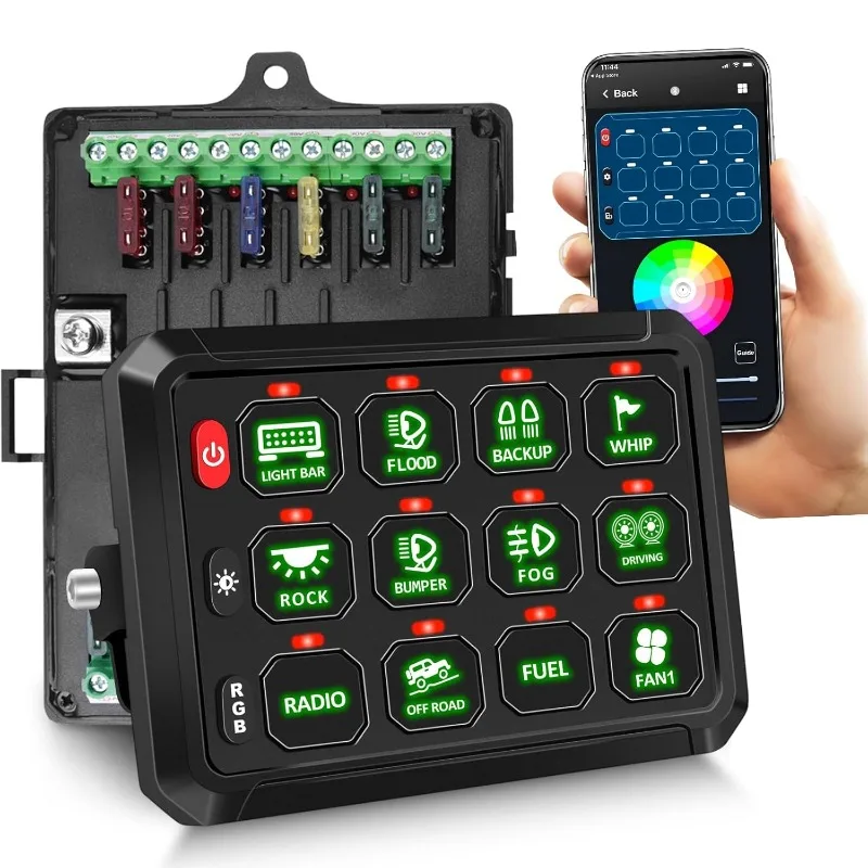 home.12 Gang Switch Panel APP Control RGB Dimmable 80A Breaker Compatible with Truck SUV Offroad Marine , 2 Year