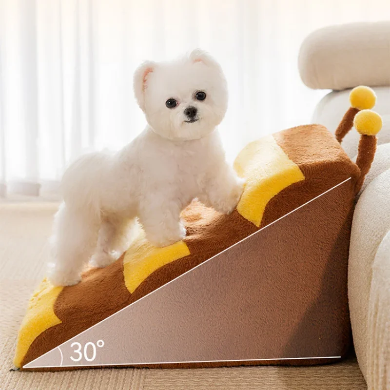 Cute Bee Puppy Stairs 2/3 Steps Ladder Dogs Protect Older Dog Pet Ramp Ladder Anti-slip Removable Dog Bed Stairs Pet Supplies