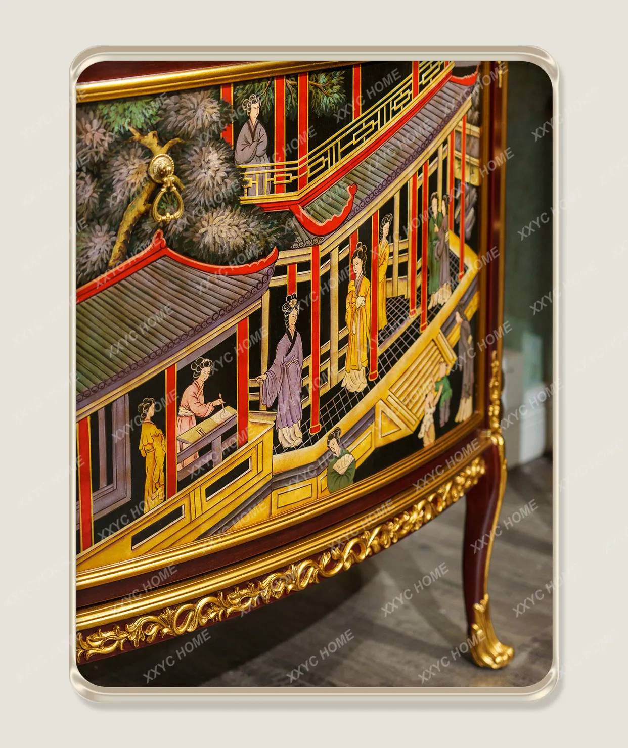 New Chinese-style solid wood entrance cabiet Ming and Qing classical painted character locker living room foyer wall dining side