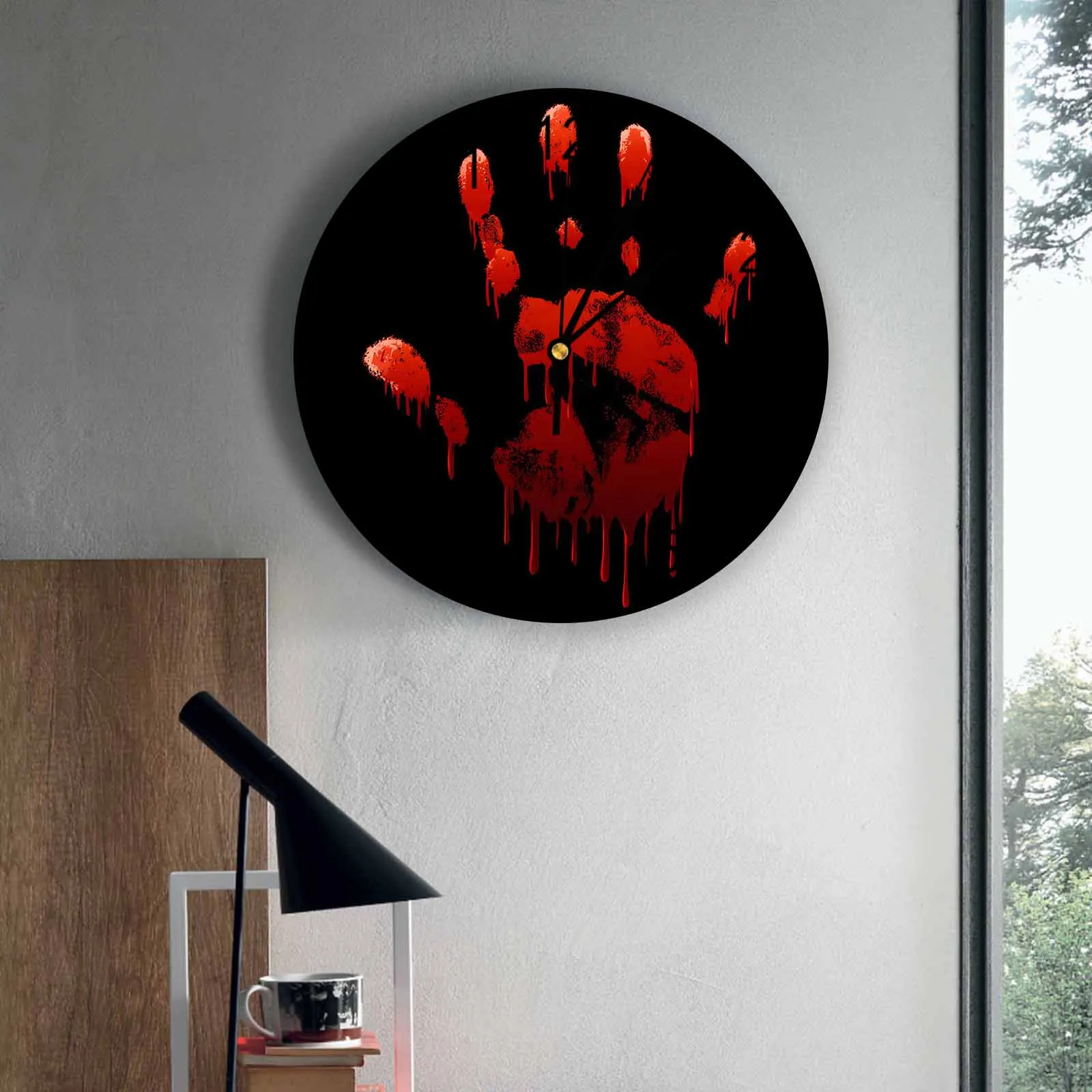 

Bedroom Wall Clocks Halloween Blood Palm Print Living Room Clocks Ornaments Baby Room Study Mute Wall Clocks