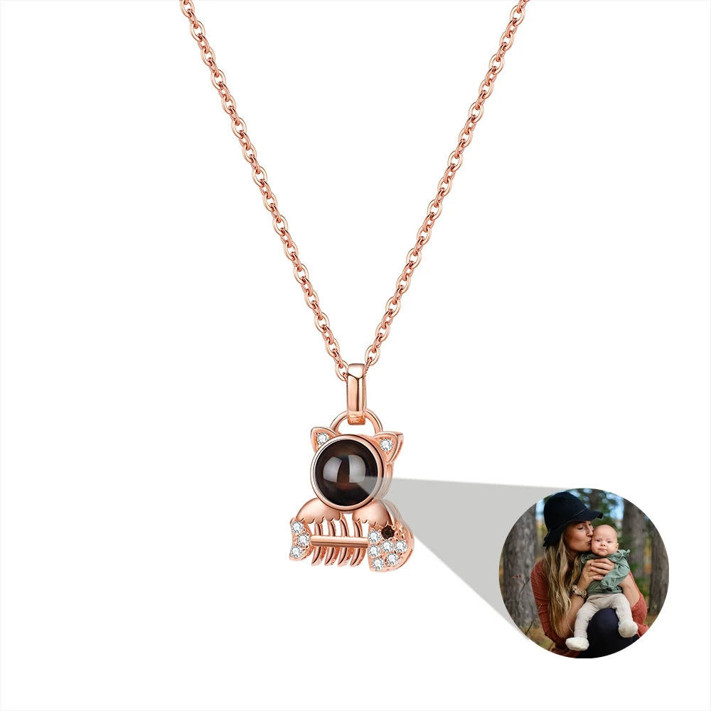 

Custom Jewelry Projection Photo Necklace for Women Animals Cat Fish Pendant Necklace Pet Personalized Gift 925 Silver Chain