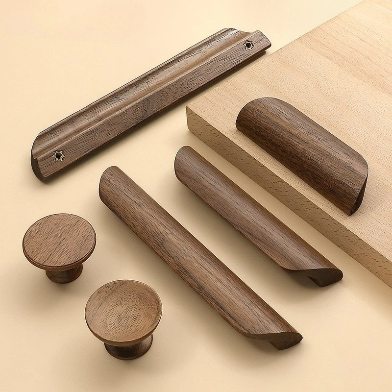 

New Chinese Style Walnut Furniture Handle Drawer Shoe Cabinet Door Handle Wooden Wind Cabinet Wardrobe Door Wooden Handle