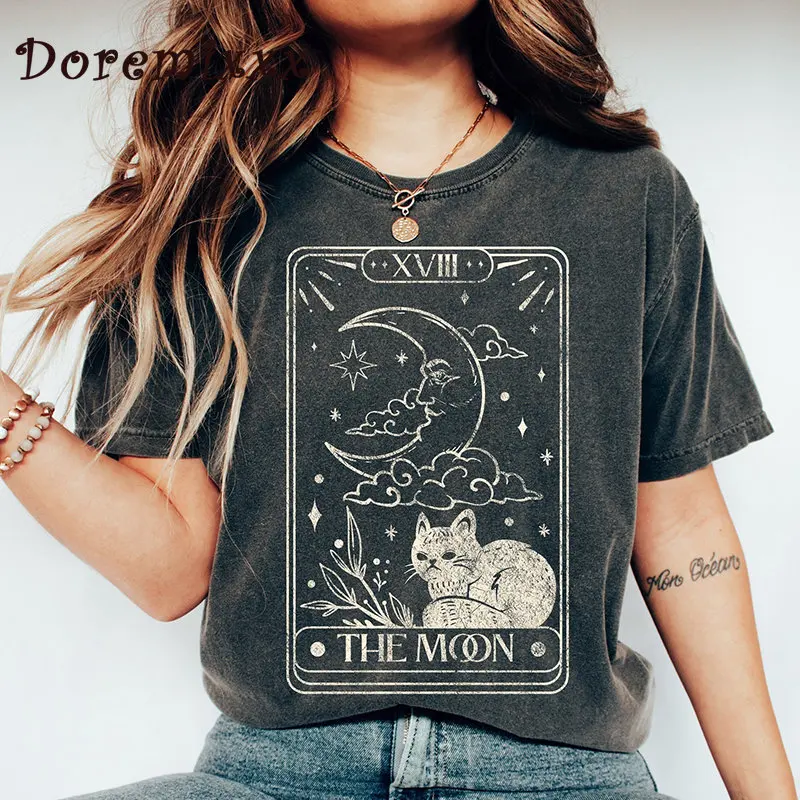 Moon Tarot T-shirt Graphic Women Short Sleeve Tshirt  Graphic Tee Shirt Summer Y2k Casual  T Shirt