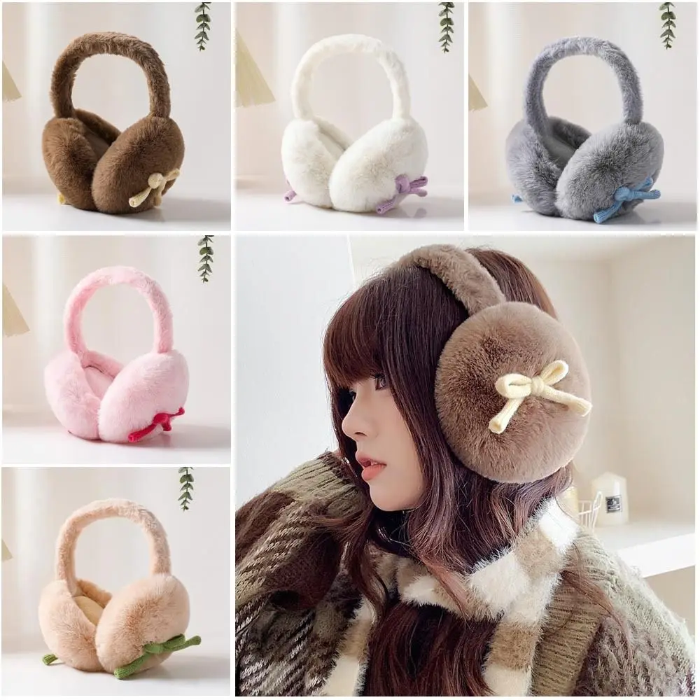 

Cute Bowknot Earmuffs Windproof Winter Warm Plush Ear Warmers Foldable Retractable Ear Protection Outdoor