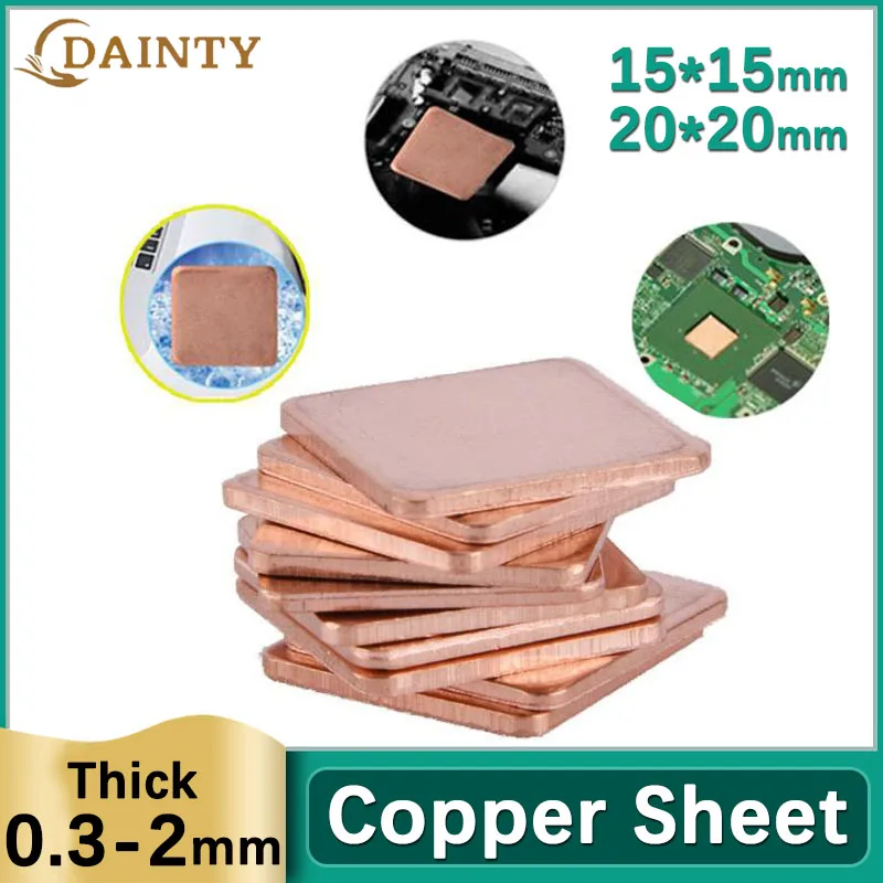 Laptop Copper Sheets Plate Strip Shim Thermal Pads Heatsink Sheet For GPU CPU Chip RAM Cooling 0.3mm-2mm Thickness 15*15/20*20mm