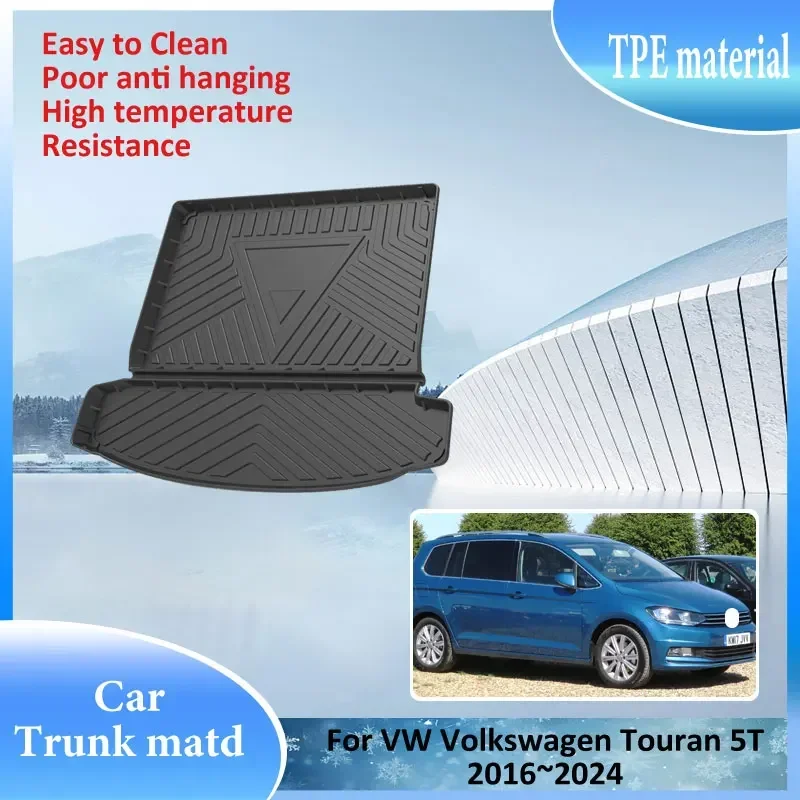 TPE Material Trunk Mat Rear For VW Volkswagen Touran 5T 2016~2024 Cargo Liner Waterproof Protector Storage Pad Auto Accessories