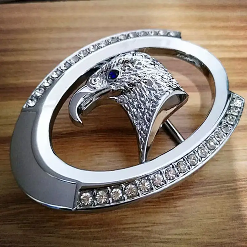 Hebilla de cinturón para hombre con cabeza de águila con incrustaciones de diamantes de alta calidad, hebilla lisa, lujosa hebilla de cinturón