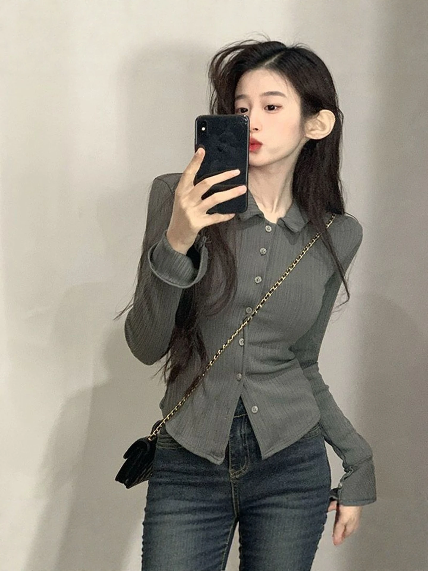 Slim Fit  Neck Long Sleeve T-Shirt Women's Autumn Design Bell Sleeve Base Shirt Trendy City Walk Business Travel Camping