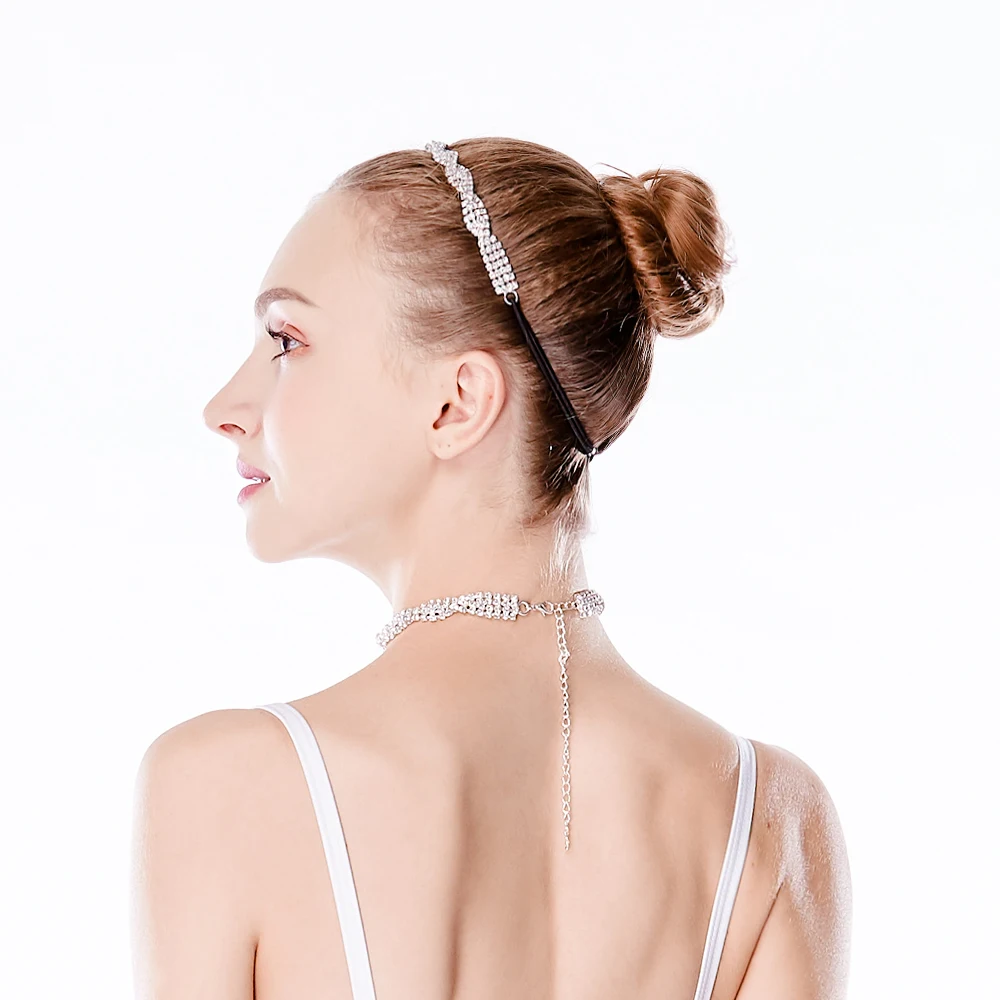 MiDee Rotating Twisted Rhinestone Necklace Shiny Adjustable Diamond Headband Advanced Elegance Stage Dance Accessories