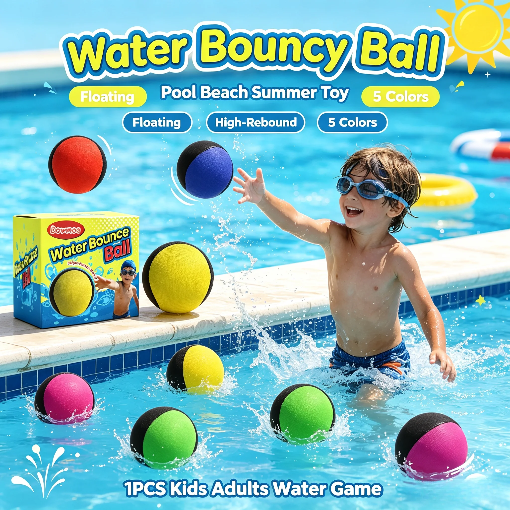 Water Bouncy Ball Floating Pool Beach Toy High‑Rebound Water Jump Ball Soft Anti‑Slip Grip Family Interactive Outdoor Game Toy