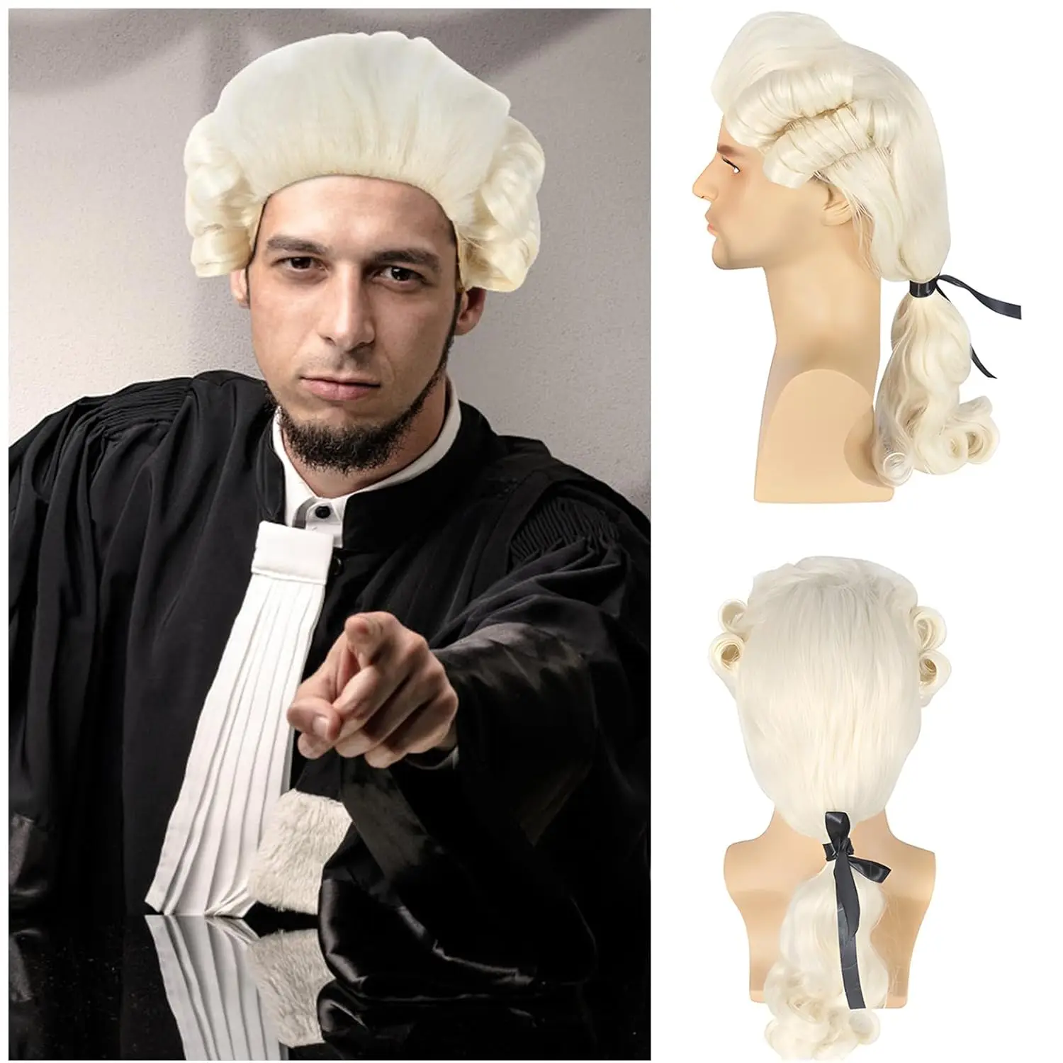 Beige Lawyer Judge Pianist Music Performance Wig Cosplay Baroque Curly Colonial Historical Costume Wig Halloween Cosplay Props