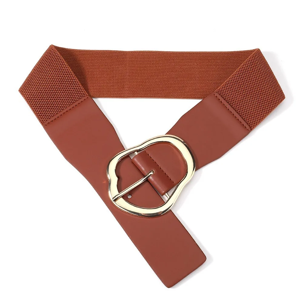 

Fashion Elastic Women Waistband Belt Retro Vintage Pin Buckle Belt Solid Color Adjustable Tying Leather Belt Dresses Accessory