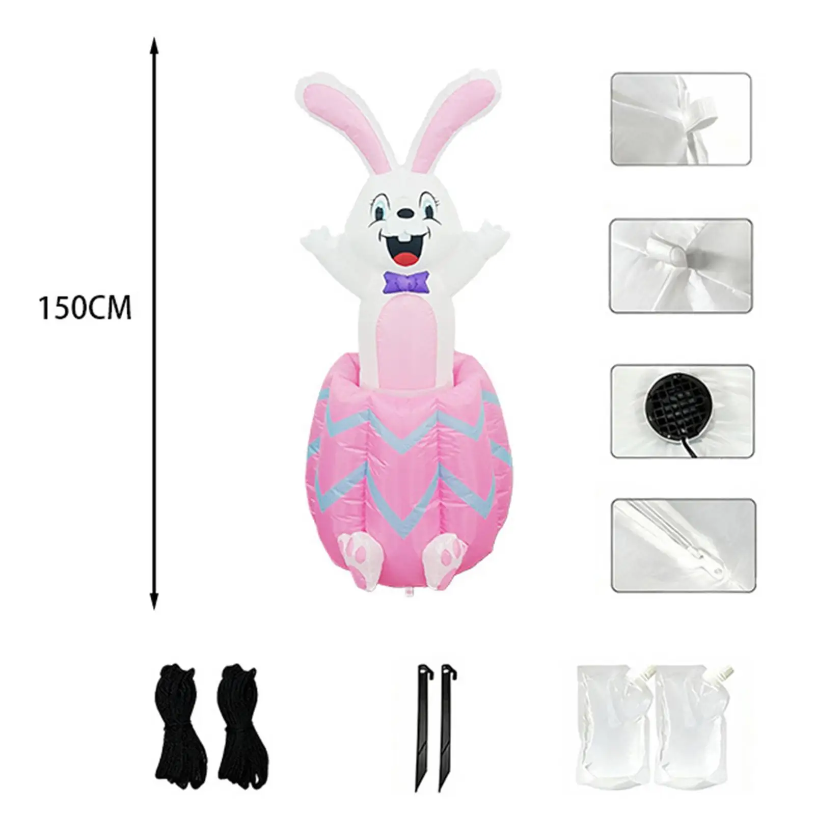

Easter Bunny Inflatable Easter Decoration 1.5M with Windproof Ropes Cute Large Ornament for Lawn Holiday Garden Malls Home