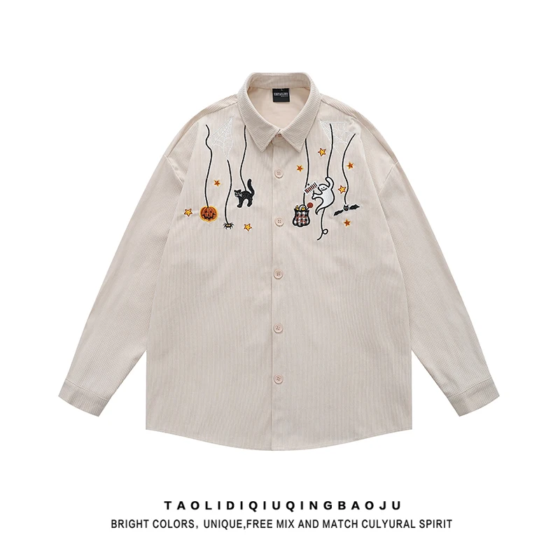 

Женский свободный повседневный вельветовый открытый кардиган с вышивкой на Хэллоуин, Jaet, новинка 2025, хлопок из полиэстера