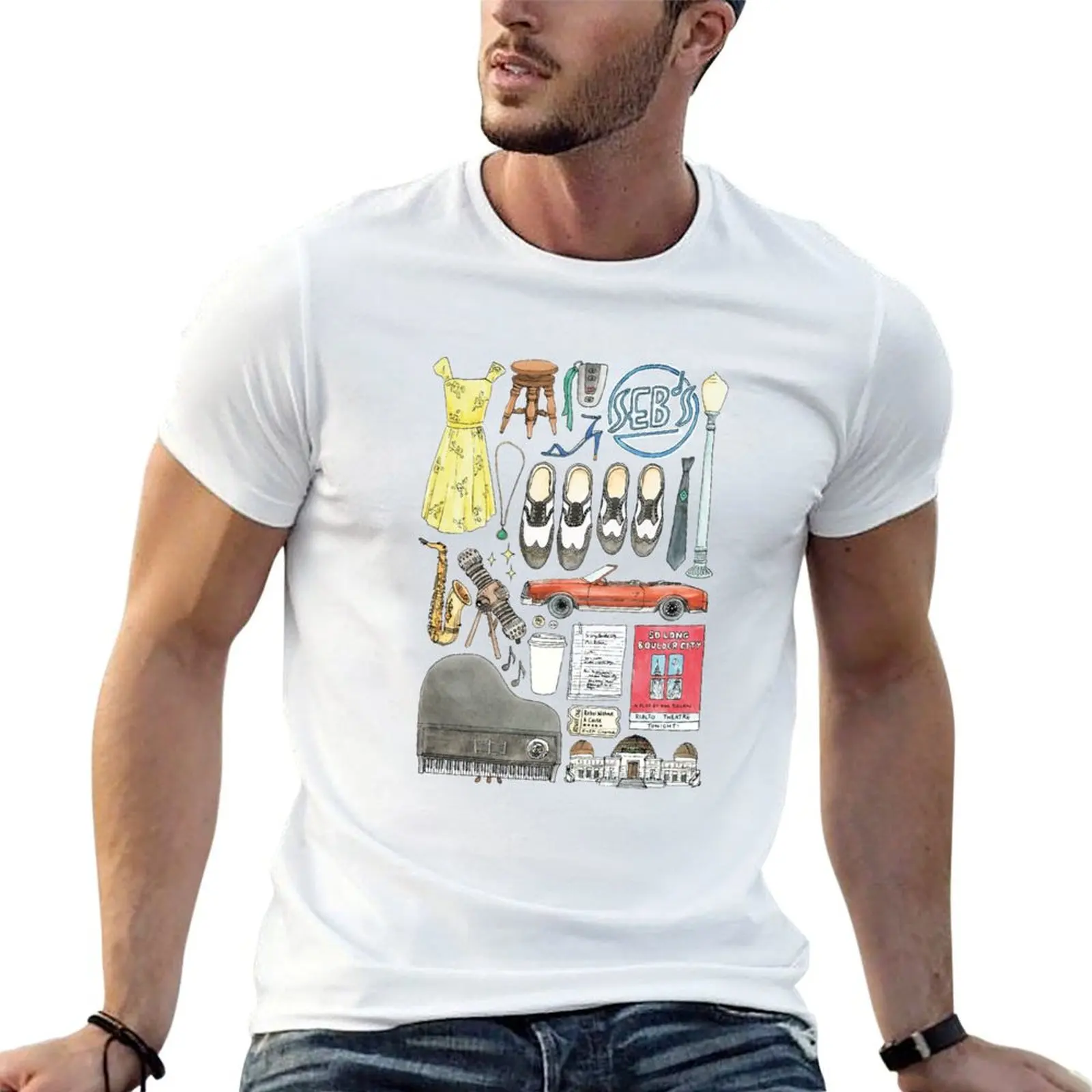 

La La Land Illustration Jazz Saxophone Music Musical T-Shirt t shirts for man pack white g man t shirts for men T-Shirt