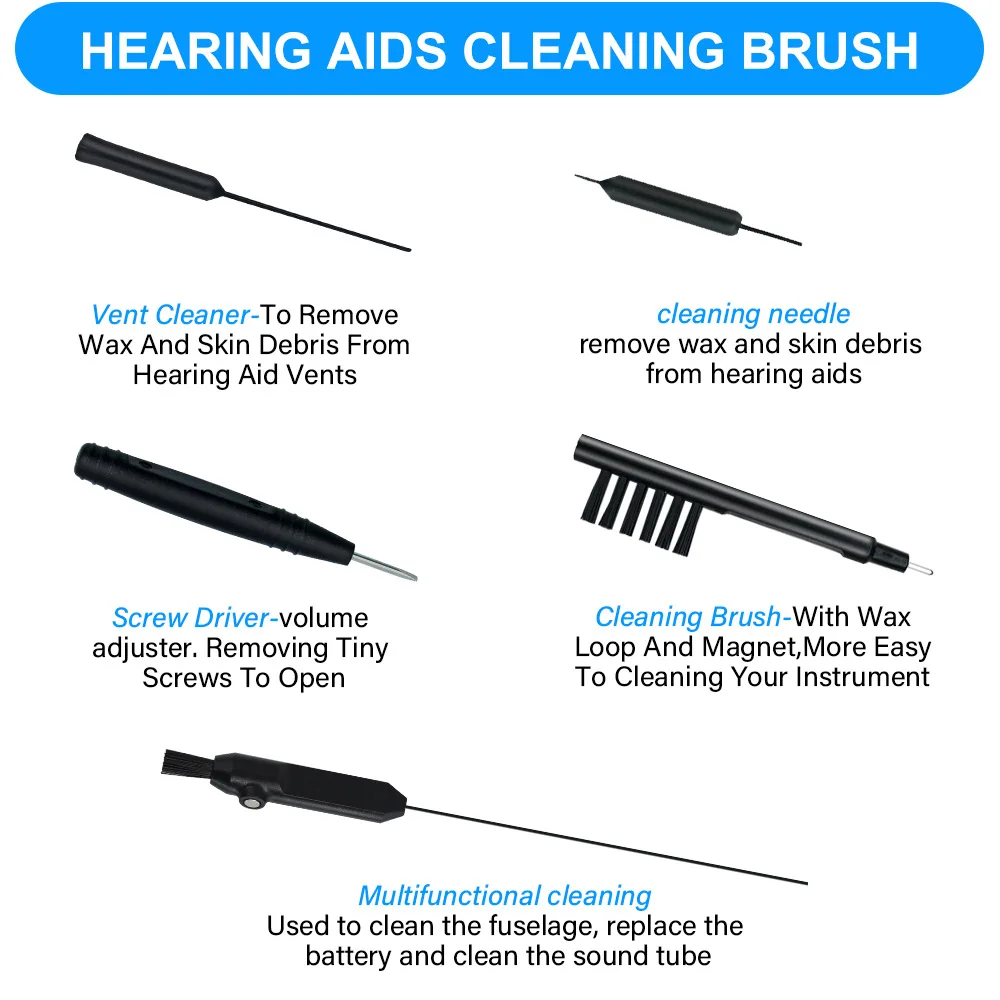 Hearing Aid Accessories Cleaning and Care Kit Dry Wiping Cloth Multifunctional U-shaped Adjustable Sound with Magnet Clean Brush