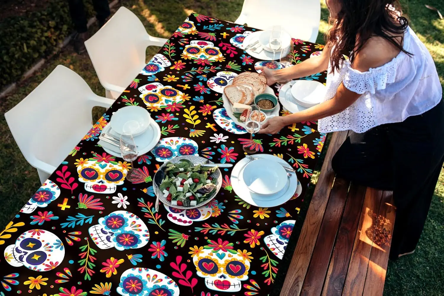 المكسيكي ضياء دي لوس Muertos مفارش المائدة المكسيكي مهرجان ديكور يوم الموتى السكر الجمجمة غطاء الطاولة المطبخ طاولة طعام ديكور