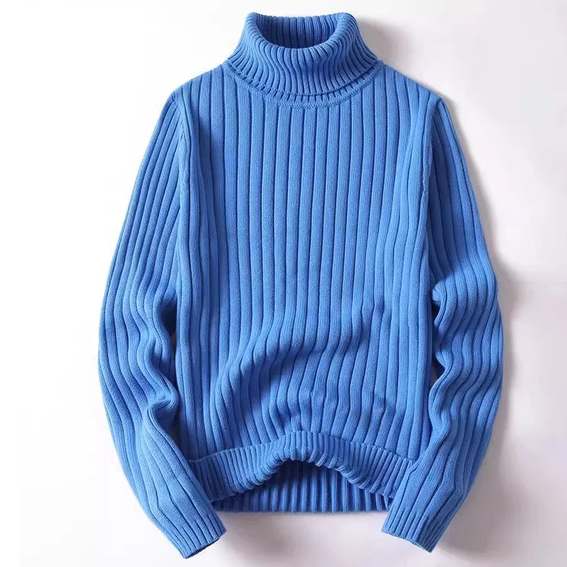 

Men Sweater Turtleneck Male Pullover Jumper Solid Thicken Autumn Winter Plus Size 3XL 4XL High Neck Clothing Strip Men Knitwear
