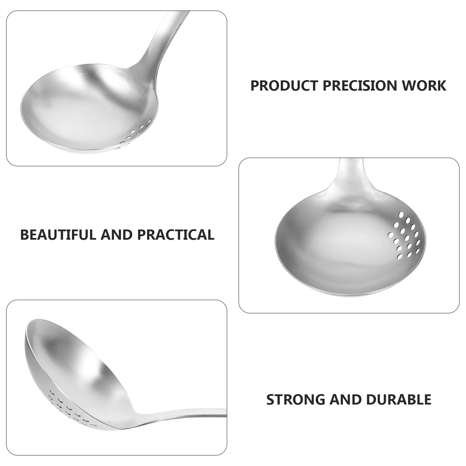 

Stainless Steel Kitchen Ladle Wooden Handle Long Ergonomic Design Easy Clean Maintain Cooking Tool Soup Filter Scoop Home Hotel