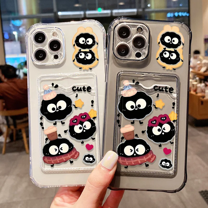 Cartoon Black Briquettes Wallet Phone Case For iPhone 11 Case iPhone 16 15 14 13 12 Pro Max 7 8 Plus SE 2020 Card Holder Cover