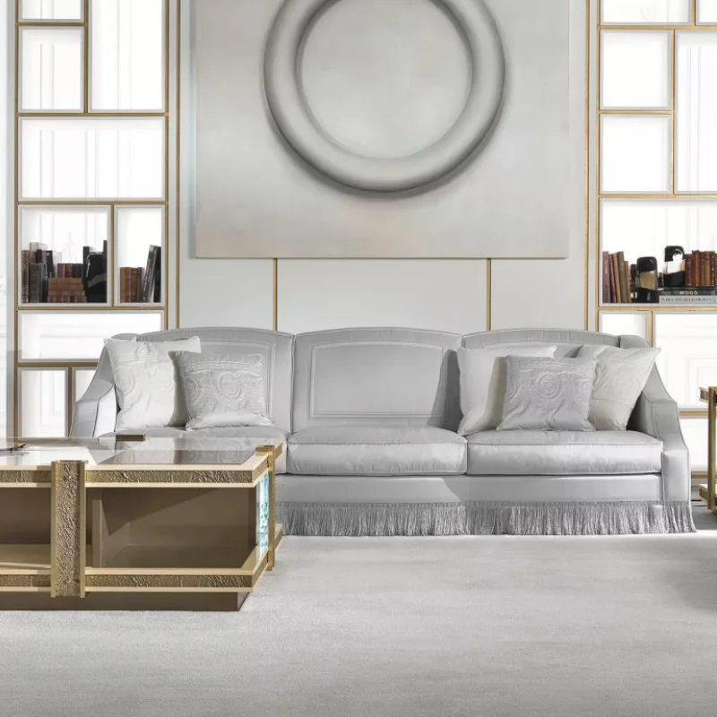 &Fringed Sofa Armchair in Velvet for Living Room Luxury Home Club