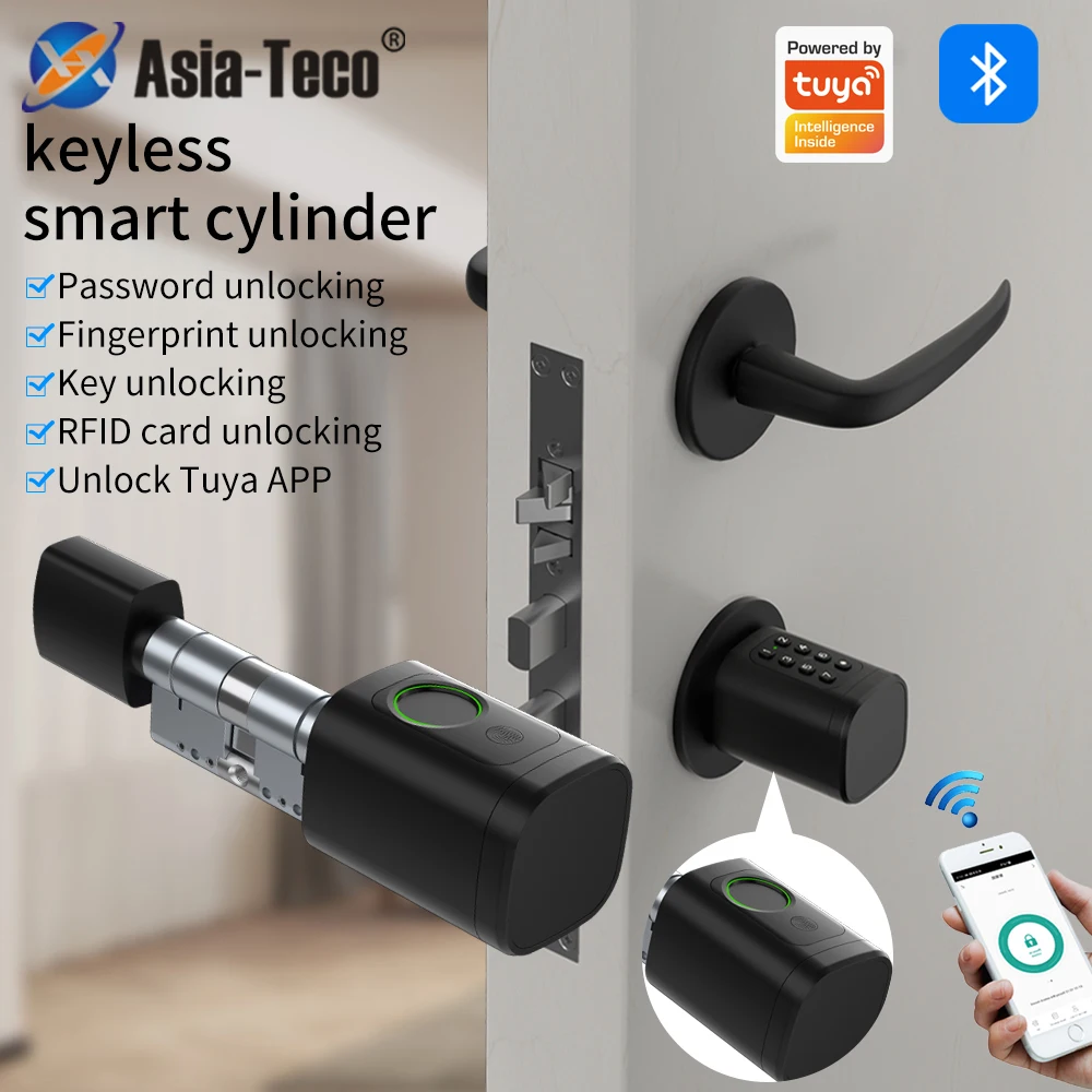 Serrure intelligente à connectivité Tuya, IP65, contrôle par application biométrique, verrou cylindrique, compatible Alexa/Google Home/Porte de bureau